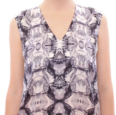 Arzu Kaprol Grau Blau Seide Ärmelloses Top Shirt Bluse