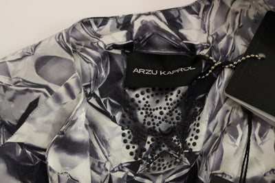 Arzu Kaprol Grau Blau Seide Ärmelloses Top Shirt Bluse