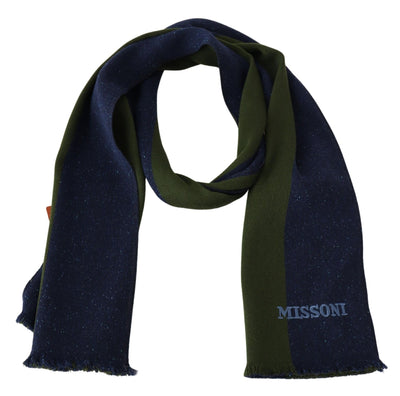 Missoni Grün gestreiftes Wolltuch Unisex Halswickel Schal Blau