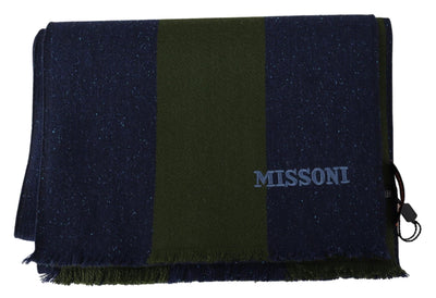 Missoni Grün gestreiftes Wolltuch Unisex Halswickel Schal Blau