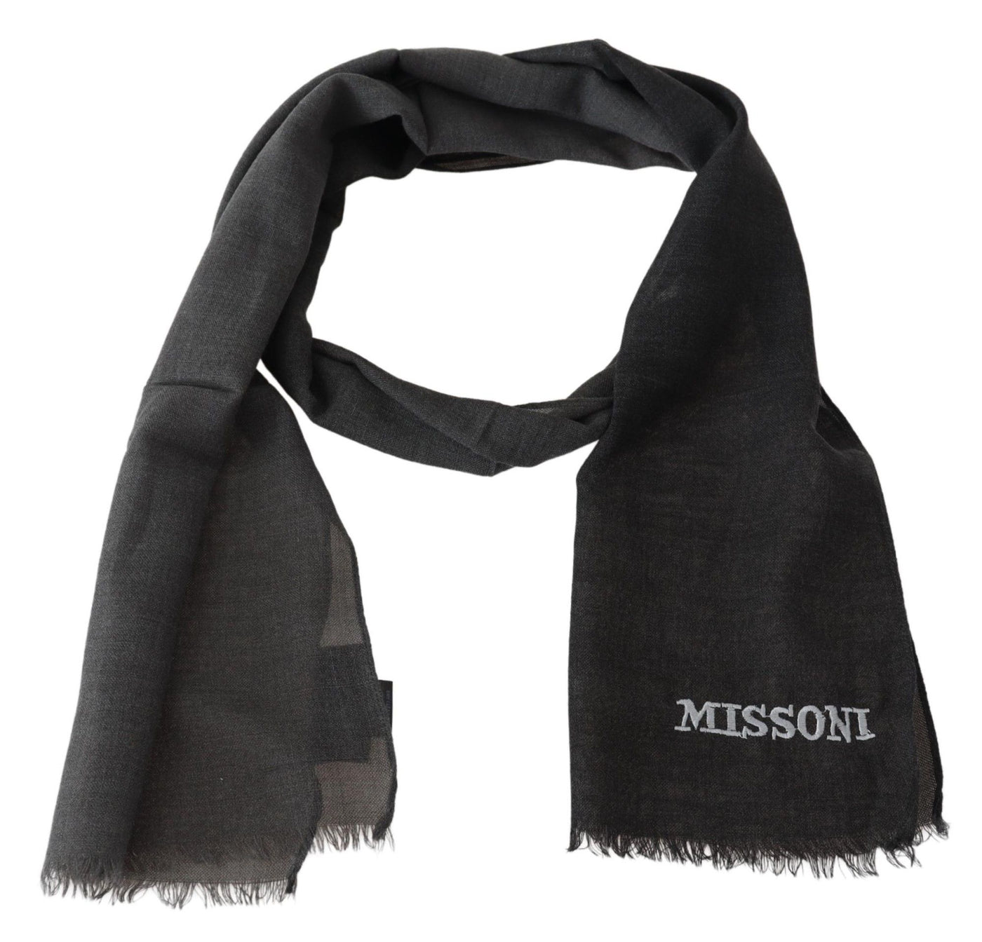 Missoni Grauer Wolle Unisex Hals Wrap Schal Fransen Logo Schal