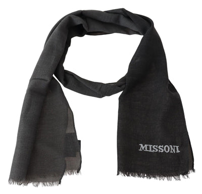 Missoni Grauer Wolle Unisex Hals Wrap Schal Fransen Logo Schal