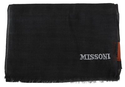 Missoni Grauer Wolle Unisex Hals Wrap Schal Fransen Logo Schal