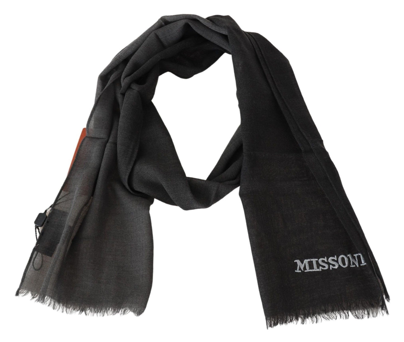 Missoni Schwarzer Wolle Unisex Hals Wrap Schal Fransen Logo Schal