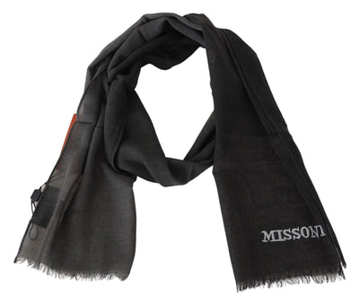 Missoni Schwarzer Wolle Unisex Hals Wrap Schal Fransen Logo Schal