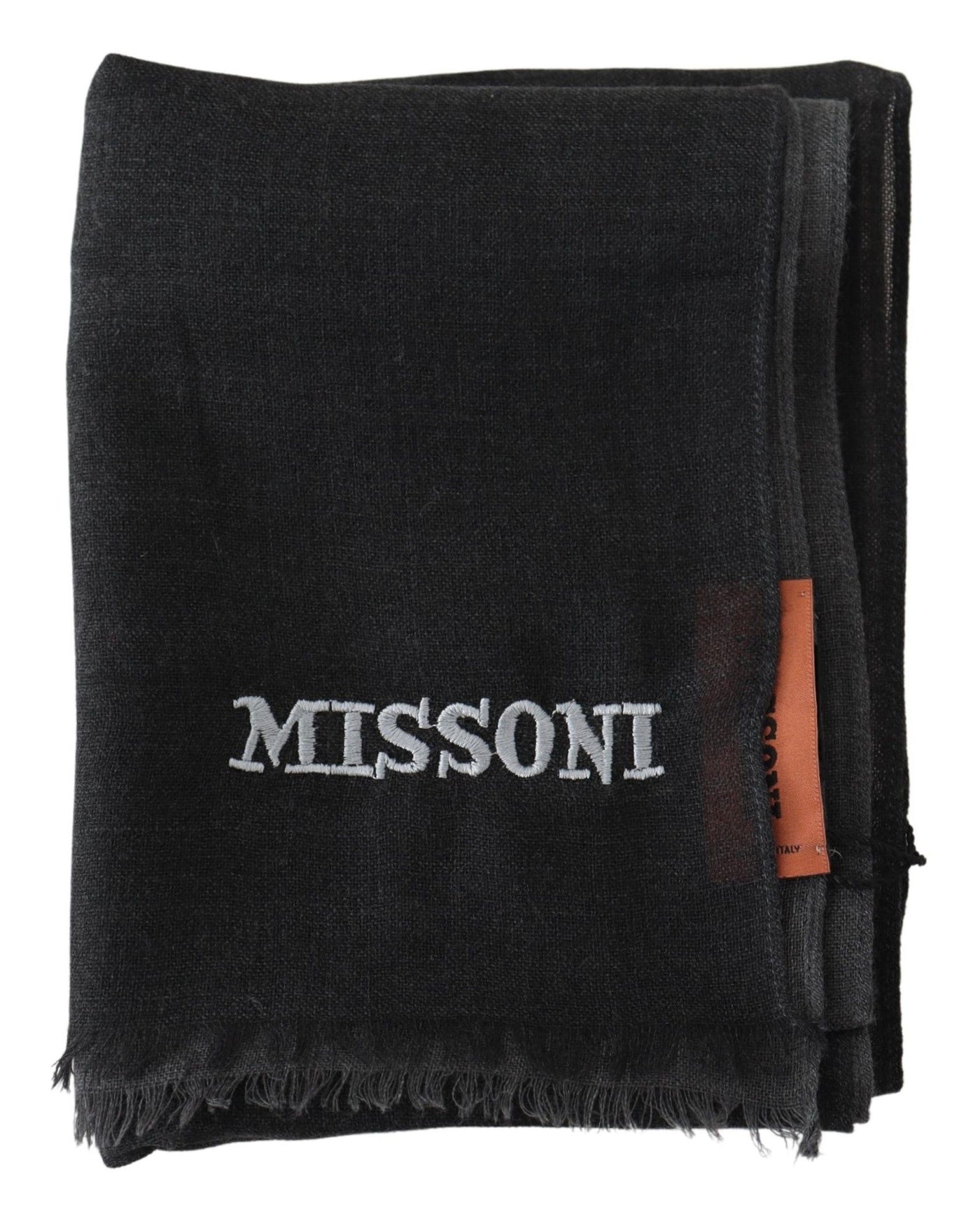 Missoni Schwarzer Wolle Unisex Hals Wrap Schal Fransen Logo Schal