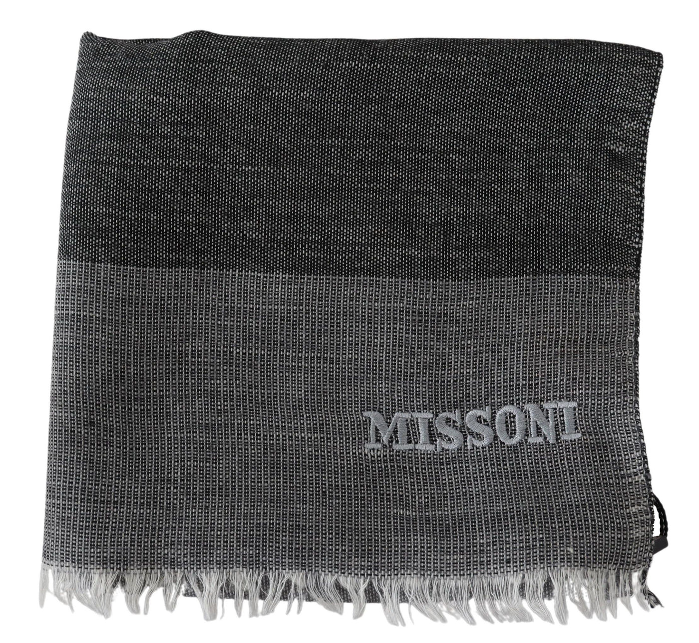 Missoni Grauer gestreifter Wollschal Unisex Halswickel Fransenschal