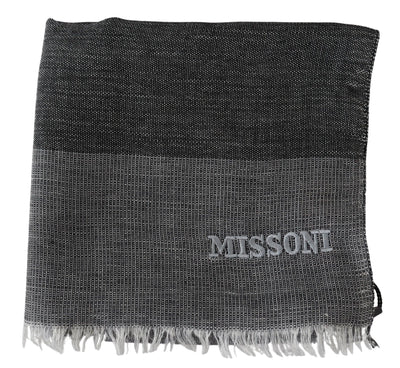 Missoni Grauer gestreifter Wollschal Unisex Halswickel Fransenschal