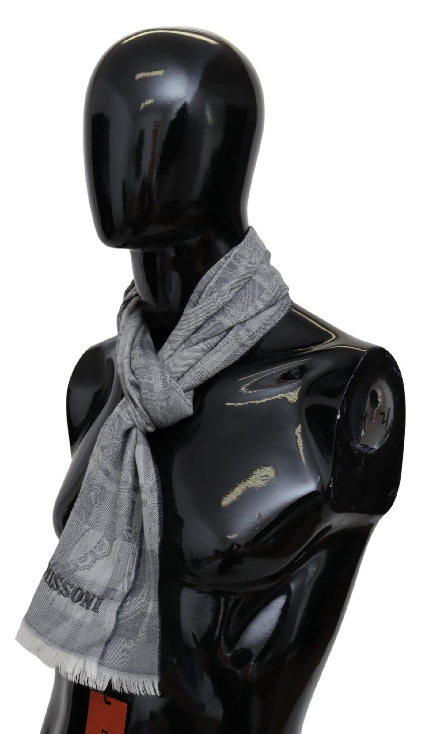 Missoni Grauer floraler Wollschal Unisex Halswickel Fransenschal