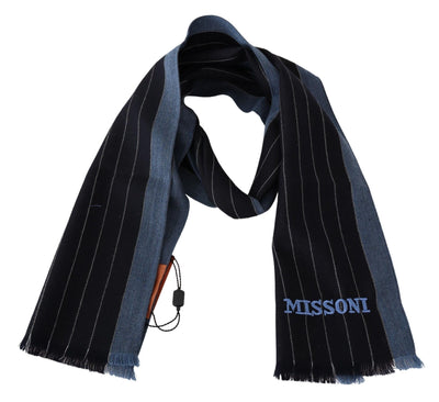 Missoni Schwarz Blau Gestreifter Wollschal Unisex Wrap
