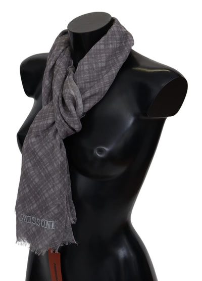 Missoni Grauer karierter Wollschal Unisex-Halstuch