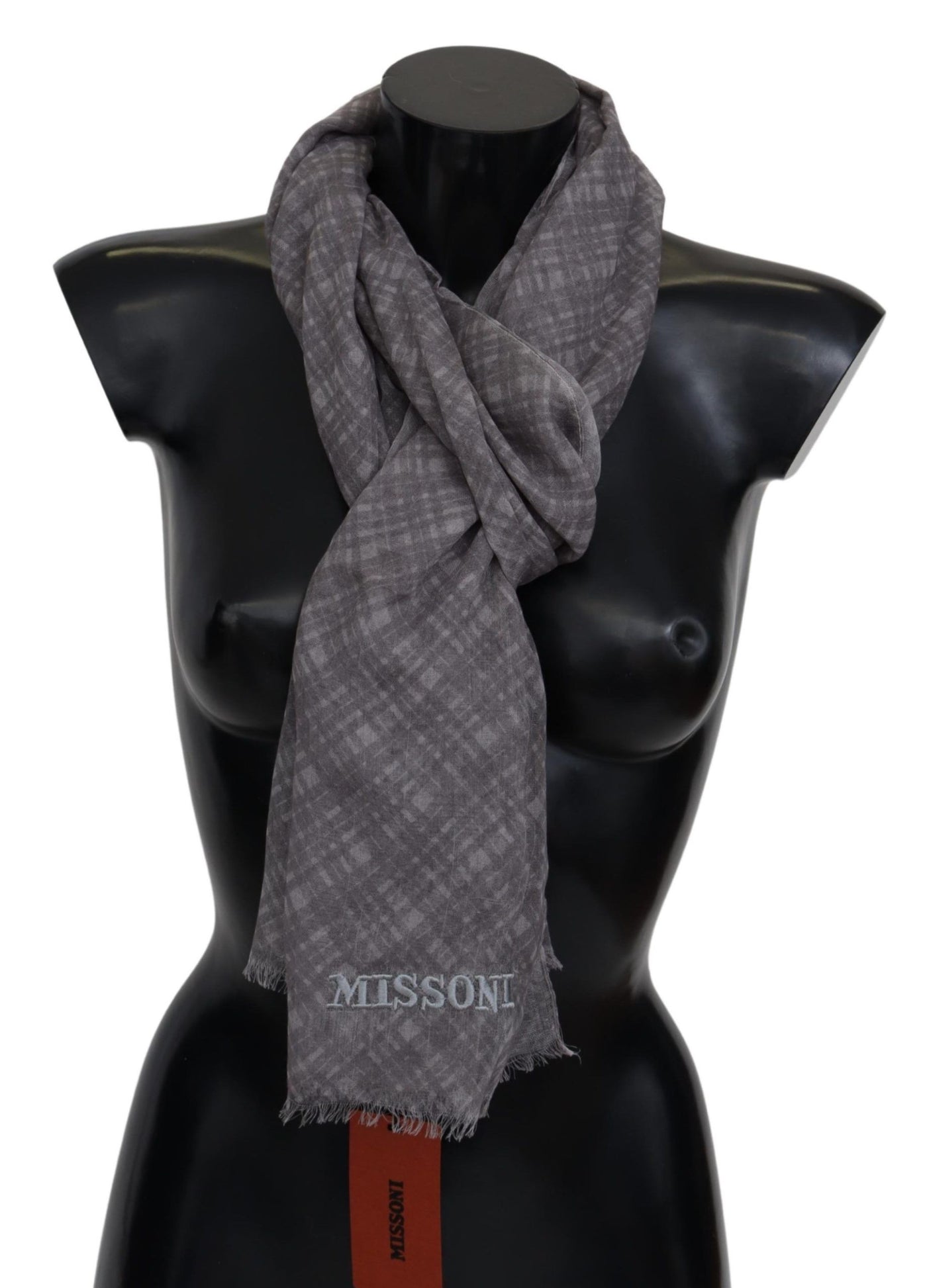 Missoni Grauer karierter Wollschal Unisex-Halstuch