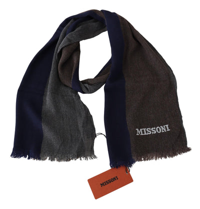 Missoni Mehrfarbig gestreifter Wolle Unisex-Wickel-Fransenschal