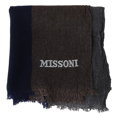 Missoni Mehrfarbig gestreifter Wolle Unisex-Wickel-Fransenschal