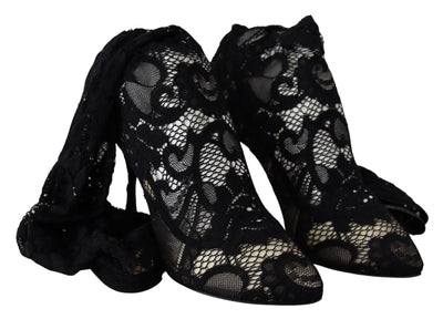 Dolce & Gabbana Schwarz Taormina Spitze Socken Stiefel Schuhe Pumps