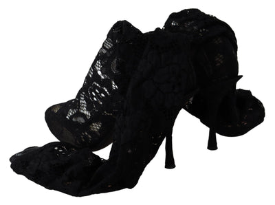 Dolce & Gabbana Schwarz Taormina Spitze Socken Stiefel Schuhe Pumps