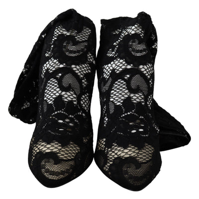 Dolce & Gabbana Schwarz Taormina Spitze Socken Stiefel Schuhe Pumps