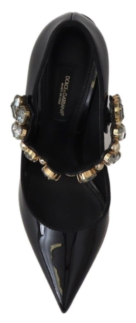 Dolce & Gabbana Schwarz Leder Kristall Schuhe Mary Jane Pumps