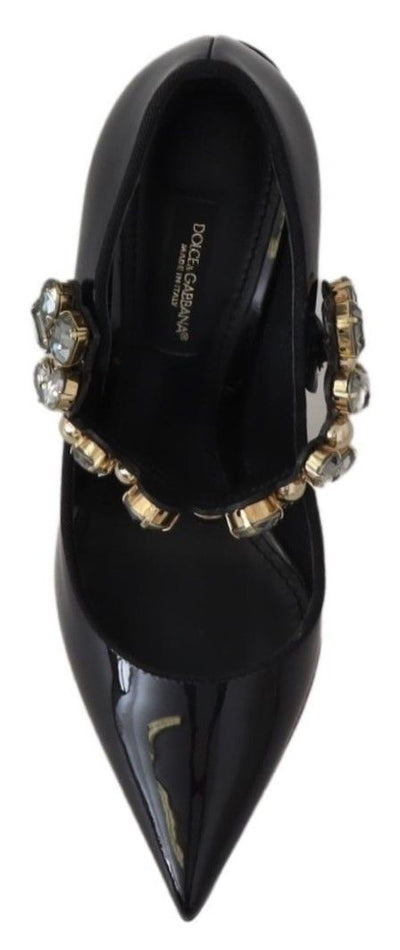 Dolce & Gabbana Schwarz Leder Kristall Schuhe Mary Jane Pumps