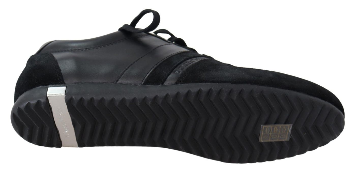 Dolce & Gabbana Schwarz Logo Leder Casual Turnschuhe Schuhe