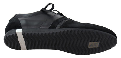 Dolce & Gabbana Schwarz Logo Leder Casual Turnschuhe Schuhe
