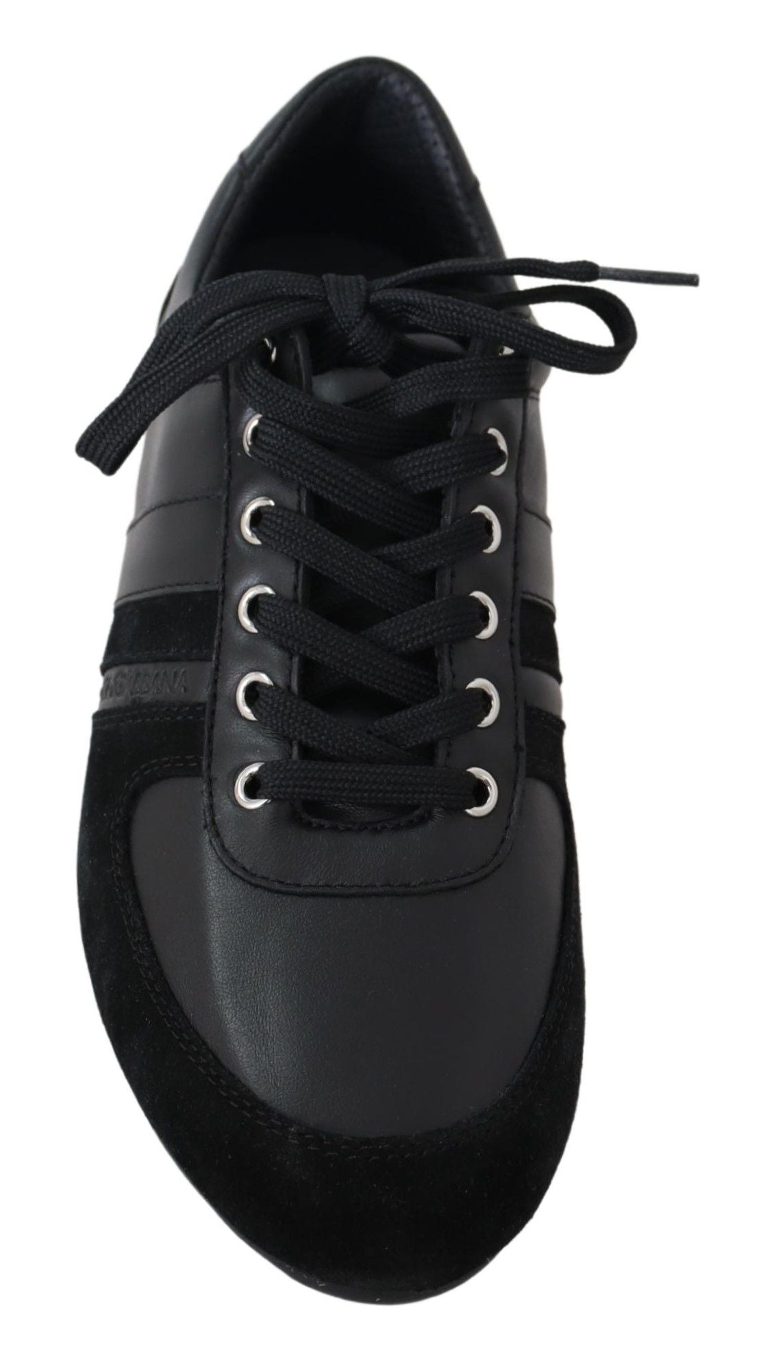 Dolce & Gabbana Schwarz Logo Leder Casual Turnschuhe Schuhe