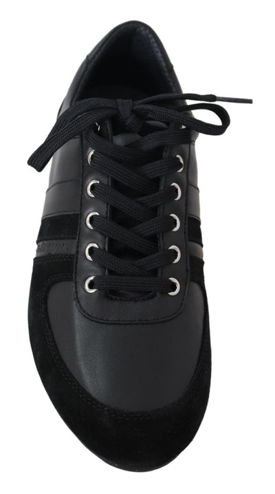Dolce & Gabbana Schwarz Logo Leder Casual Turnschuhe Schuhe