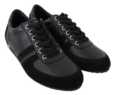 Dolce & Gabbana Schwarz Logo Leder Casual Turnschuhe Schuhe