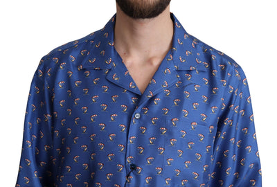 Dolce & Gabbana Blaues Strandkorb-Schirmchen Print Seidenhemd