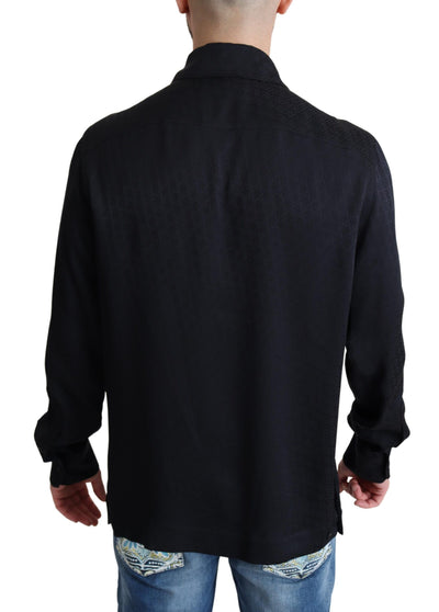 Dolce & Gabbana Schwarzes Jacquard Seidenhemd Casual Button Down