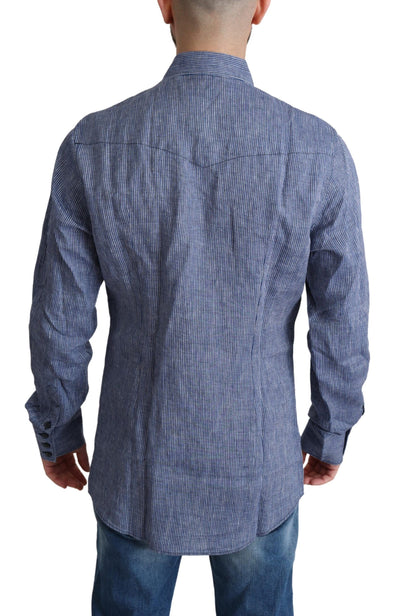 Dolce & Gabbana Blaue Streifen Männer Casual Button Down Hemd