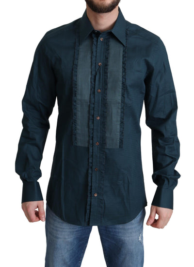 Dolce & Gabbana Blaues Baumwollhemd mit Knopfleiste Formelles Hemd