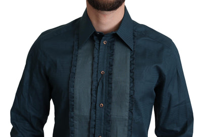 Dolce & Gabbana Blaues Baumwollhemd mit Knopfleiste Formelles Hemd