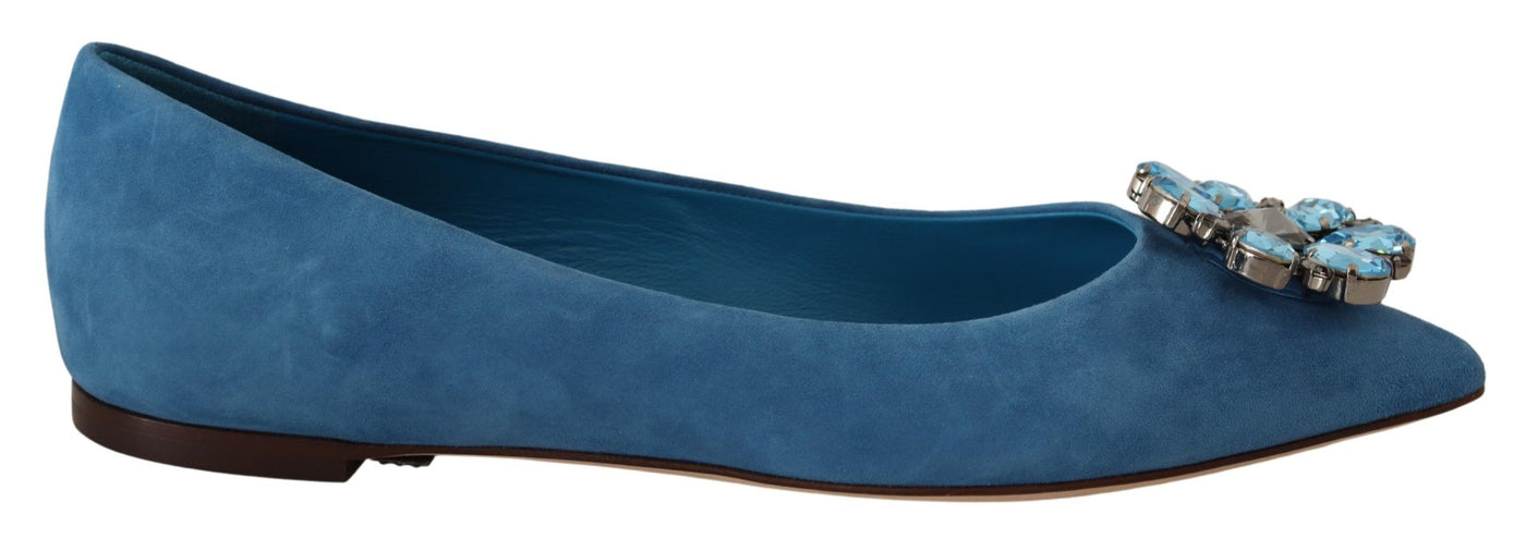 Dolce & Gabbana Blau Wildleder Kristalle Loafers Flats Schuhe