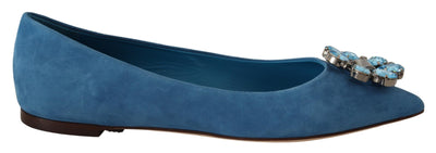 Dolce & Gabbana Blau Wildleder Kristalle Loafers Flats Schuhe