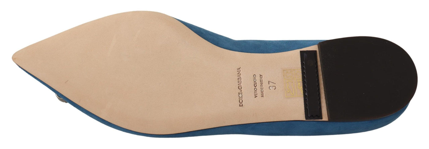 Dolce & Gabbana Blau Wildleder Kristalle Loafers Flats Schuhe