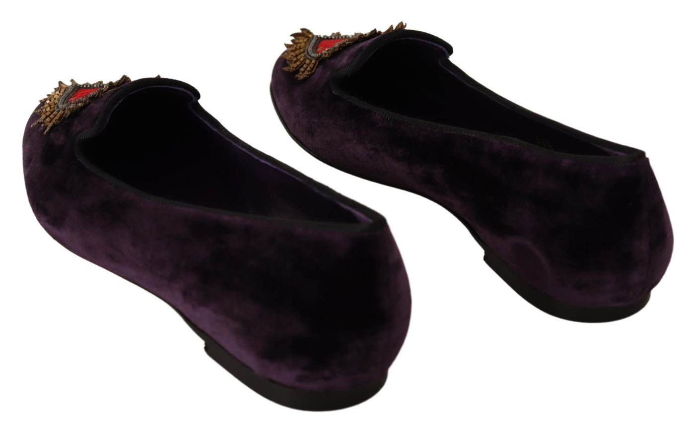 Dolce & Gabbana Lila Samt DG Herz Loafers Flats Schuhe