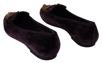 Dolce & Gabbana Lila Samt DG Herz Loafers Flats Schuhe