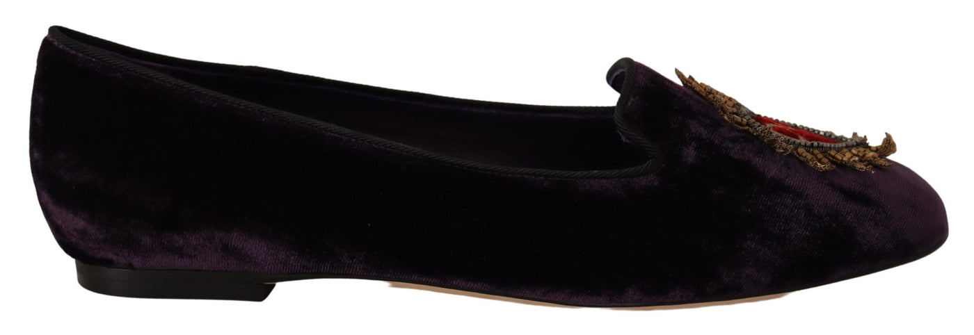 Dolce & Gabbana Lila Samt DG Herz Loafers Flats Schuhe