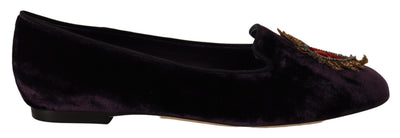 Dolce & Gabbana Lila Samt DG Herz Loafers Flats Schuhe