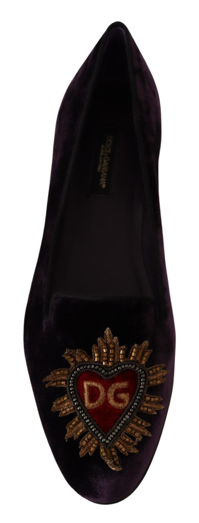 Dolce & Gabbana Lila Samt DG Herz Loafers Flats Schuhe