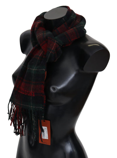 Missoni Schwarz Rot Karo Wolle Unisex Hals wickeln Fransen Schal