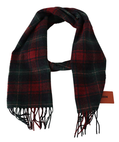 Missoni Schwarz Rot Karo Wolle Unisex Hals wickeln Fransen Schal