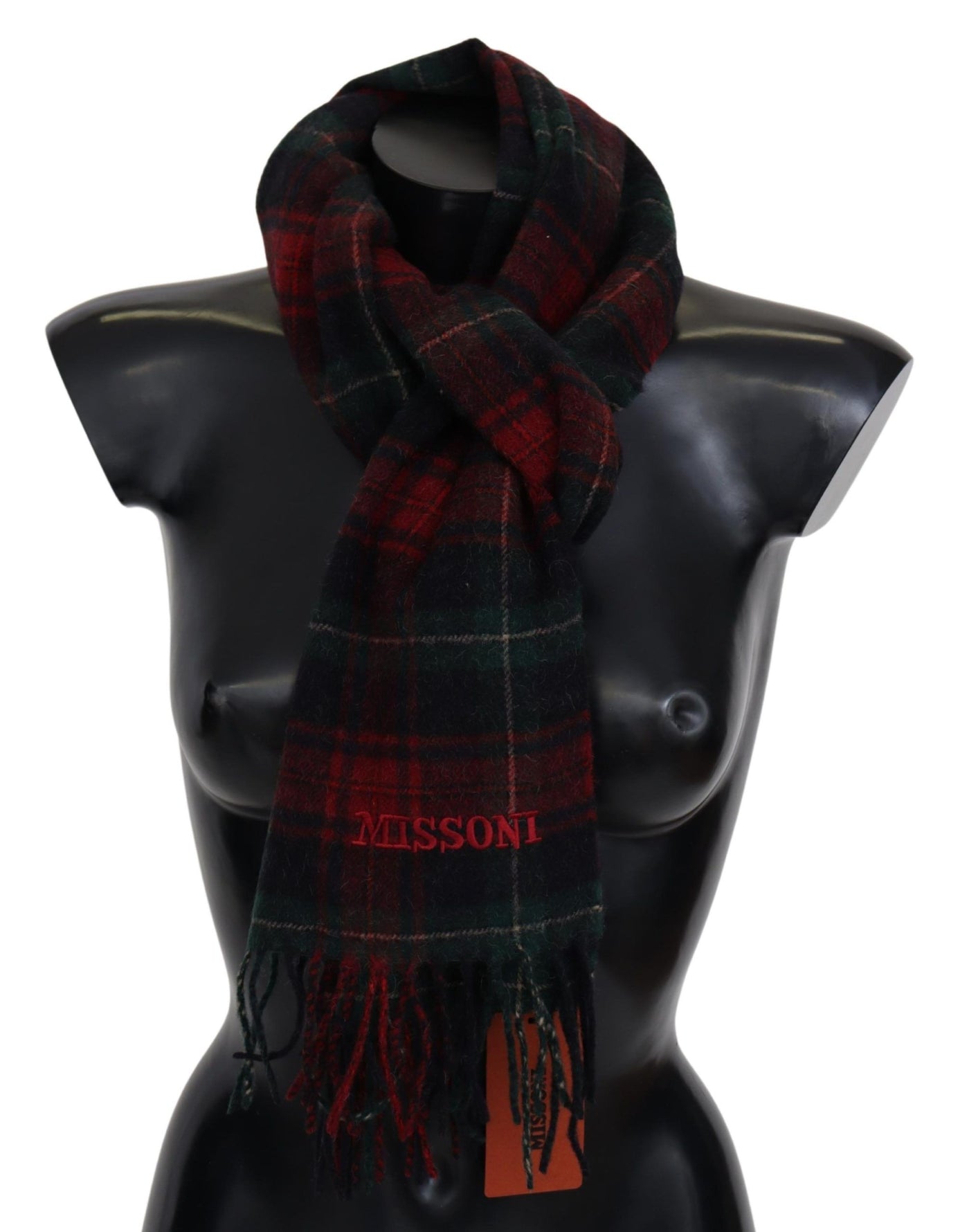 Missoni Schwarz Rot Karo Wolle Unisex Hals wickeln Fransen Schal