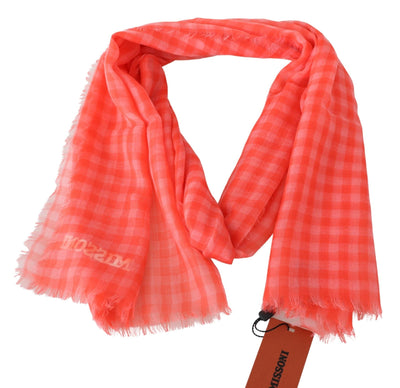 Missoni Orange kariertes Kaschmir Unisex-Wickeltuch mit Fransen