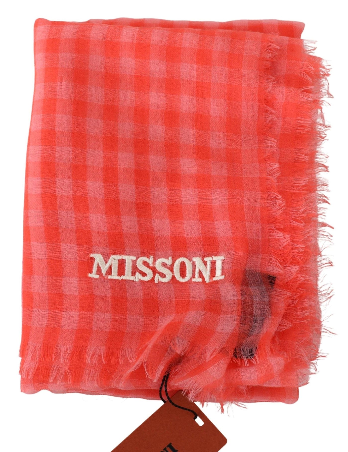 Missoni Orange kariertes Kaschmir Unisex-Wickeltuch mit Fransen