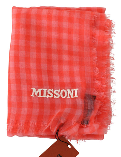 Missoni Orange kariertes Kaschmir Unisex-Wickeltuch mit Fransen