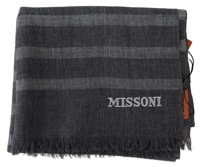 Missoni Grauer gestreifter Wollschal Unisex Halswickel Fransenschal