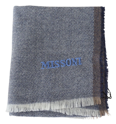 Missoni Grauer gestreifter Wollschal Unisex Halswickel Fransenschal
