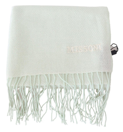 Missoni Hellgrün gemusterter Kaschmir Unisex Wickelschal mit Fransen